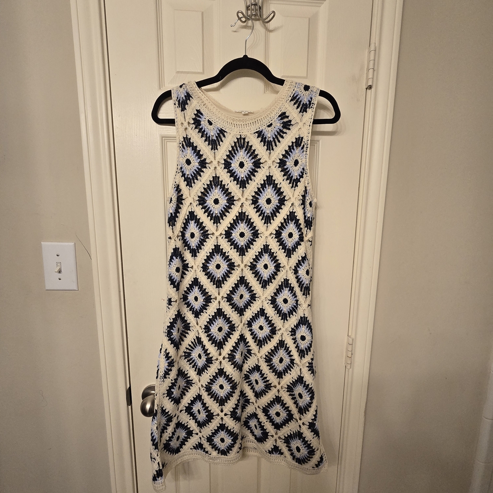 Blue and White Sleeveless A-line Mini Dress